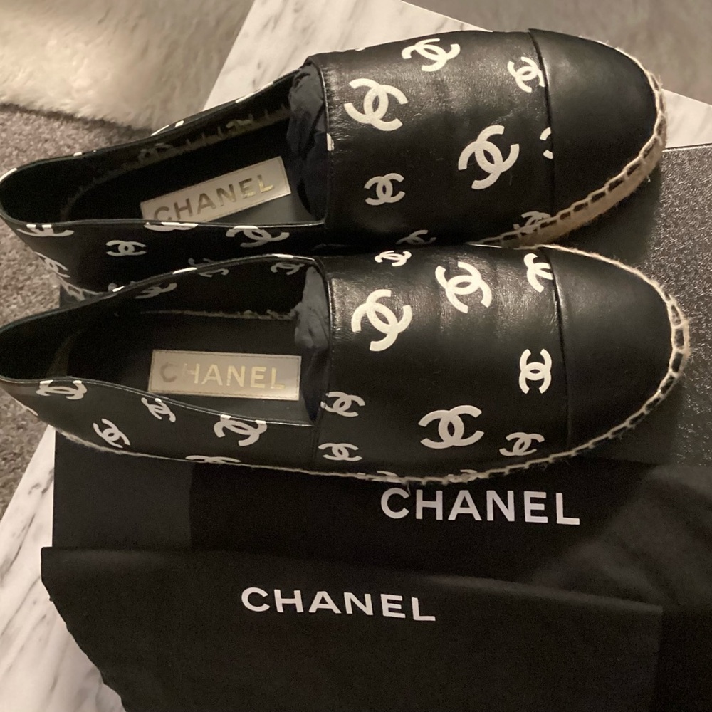 💯% Authentic CHANEL Monogram Black and White Espadrilles